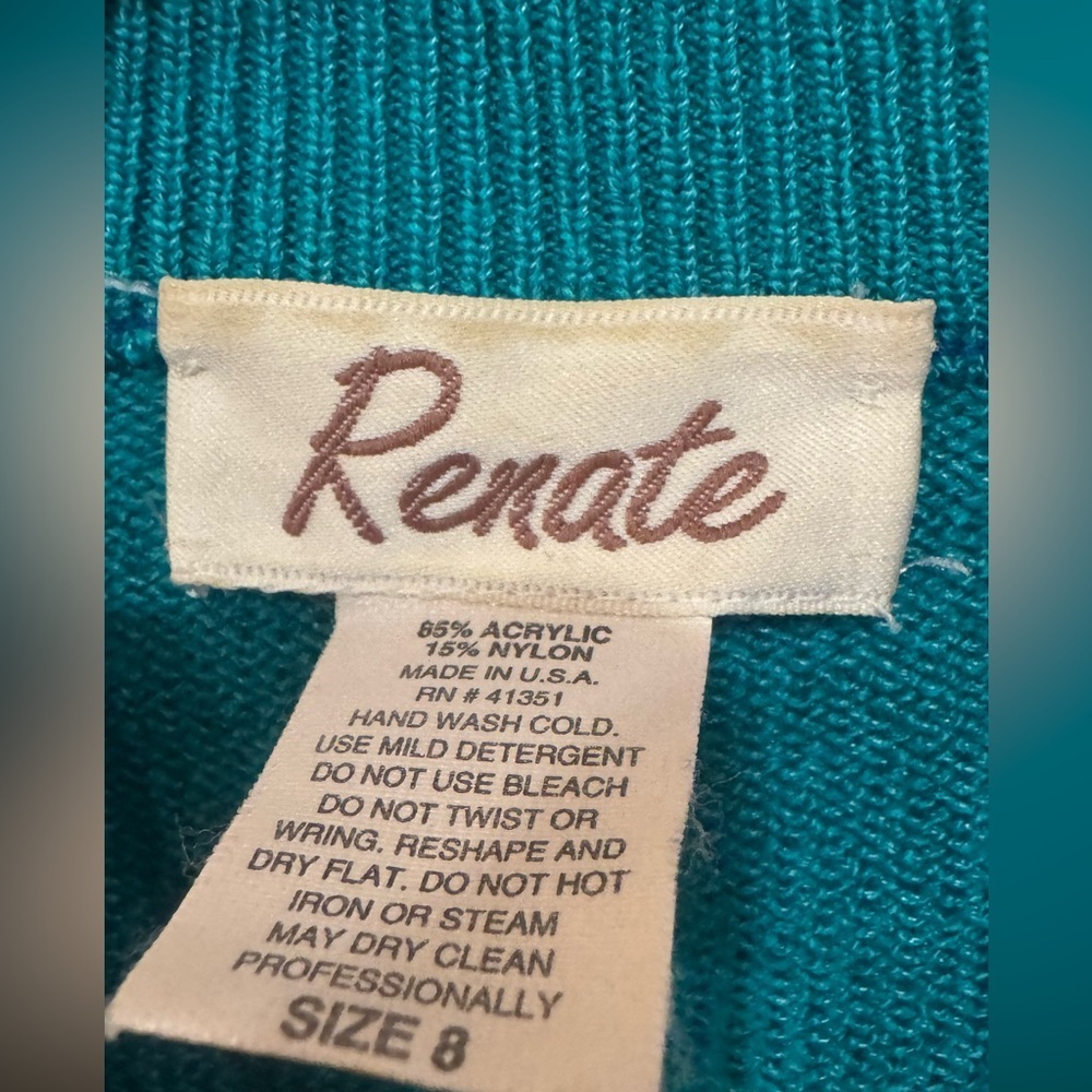 Vintage Renate Teal Short Sleeve Cardigan – Size 8 – Gold Button - Picture 8 of 9